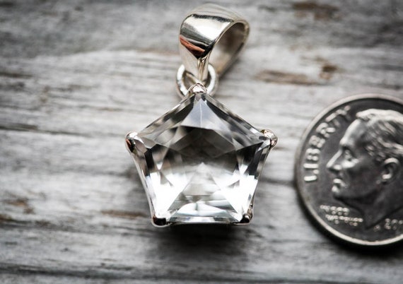 Clear Quartz Pentagram Pendant - Sterling Silver Wicca Necklace