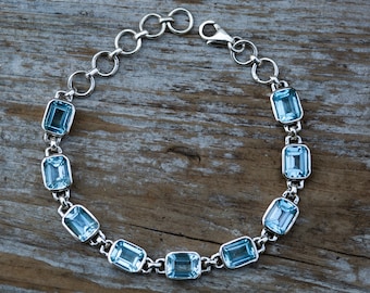 Sky Blue Topaz Sterling Silver Bracelet – December Birthstone