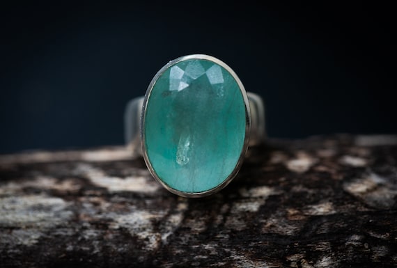 Aquamarine Ring 9.5 Blue Green Aquamarine Ring Size 9.5 Genuine Aquamarine and Sterling Silver Ring Aquamarine Ring 9.5 Blue Green Etsy