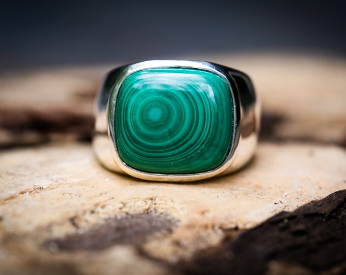 Malachite Men's Ring Size 11, Handmade Ring, Handmade Silver Men Ring