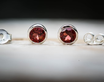 Garnet Stud Earrings 5mm - Garnet and Sterling Silver 5mm stud earrings - 5mm Stud Earrings - Garnet Earrings - 5mm Studs - Almandine Studs