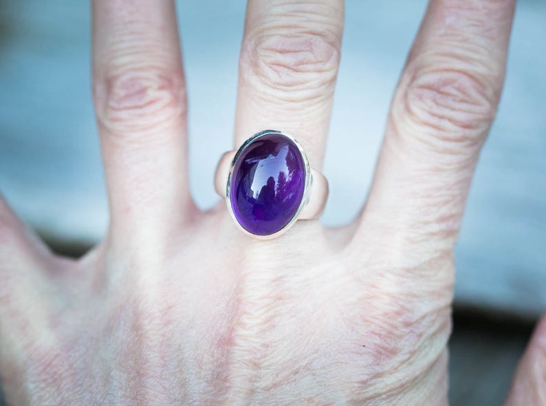 Amethyst Ring size 6-8.5 Purple Amethyst Amethyst Cabochon Sterling Silver Ring Size 6-8.5 Amethyst Ring February Birthstone