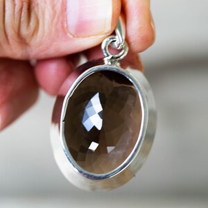 Large Oval Smoky Quartz Pendant - Sterling Silver Necklace image 8