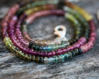 Multicolor Tourmaline Necklace - Sterling Silver Clasp, 17.5 Inch