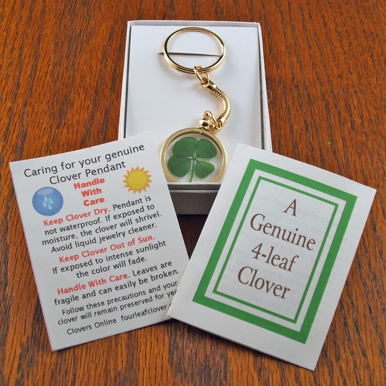 Good Luck Charm Gold Keychain With a Real Genuine Four Leaf Clover - GK ...