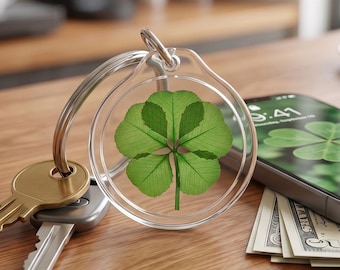 Genuine Preserved 5 Leaf Clover Charm in Acrylic Keychain