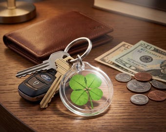 Real Four Leaf Clover Keychain, Preserved Shamrock Lucky Charm Pendant, Acrylic Purse Accessory