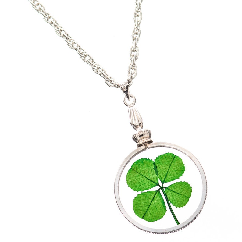 Good Luck Charm Silver Necklace with a Real Genuine Four