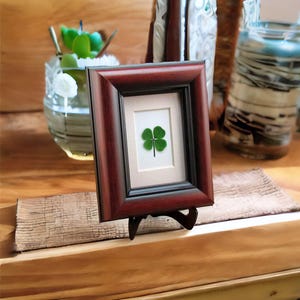 Personalized Mahogany Frame with a Real Genuine Four Leaf Clover - PMH-4F