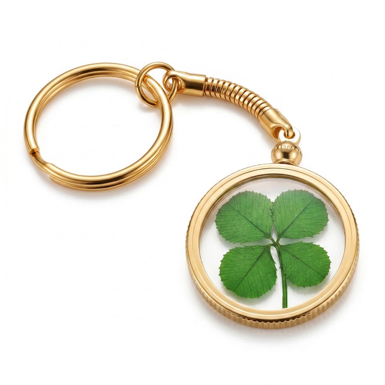 Good Luck Charm Gold Keychain with a Real Genuine Four Leaf Clover - GK-4J image 2