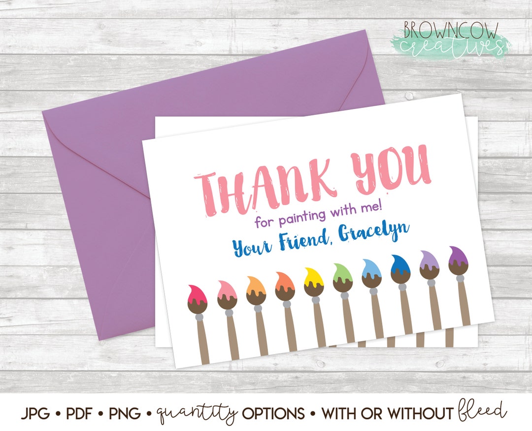 Instant Download Editable Painting Party Thank You Note, Art Party