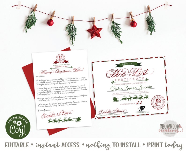 EDITABLE Letter from Santa Claus, Santa Letterhead, North Pole Letterhead, Letter from Santa, Nice List Certificate, Instant Access, Corjl image 1