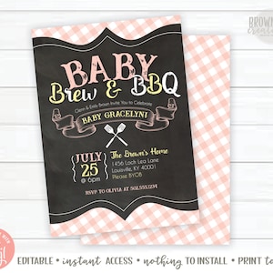 BBQ & Brew Baby Shower Invitation, Girl Baby Shower Invitation, Couples Baby Shower Invitation, Baby-Q Invitation, Editable, Instant Access