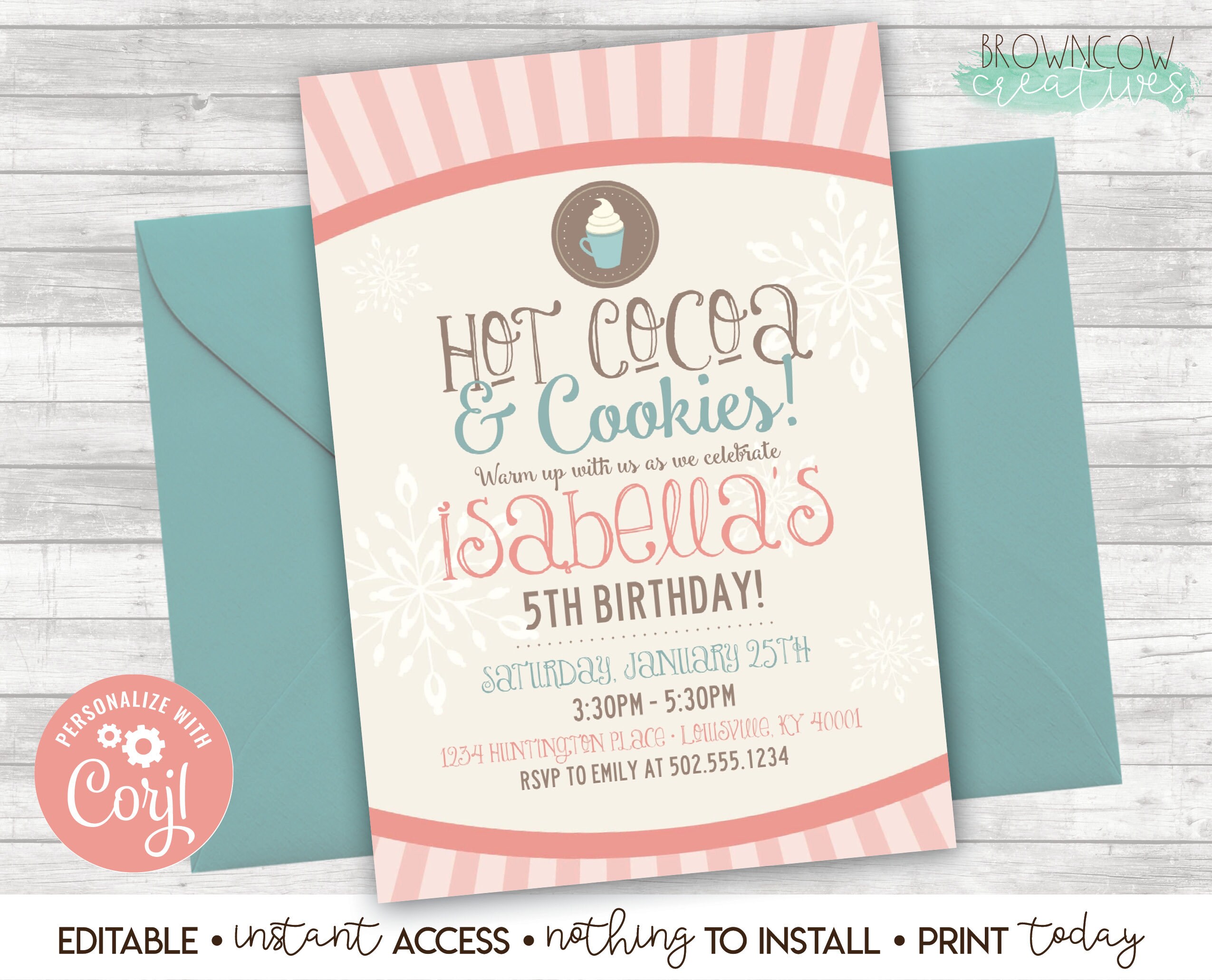 Hot Cocoa Cookies Invitation Winter Birthday Party Instant Etsy