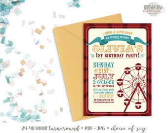 Carnival Birthday Invitation, Vintage Carnival Invitation, Circus Invitation, Printable