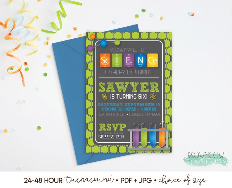 Printable Science Birthday Invitation, Scientist Party, Slime Birthday Invitation, Experiment Party image 1