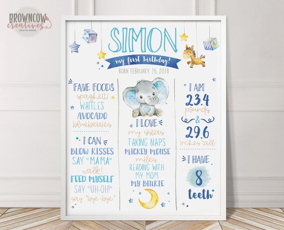 Baby Elephant 1st Birthday Milestone Poster, Birthday Photo Prop, Birthday Poster, Birthday Sign, Elephants, Printable Il_570xn