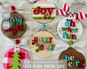Retro Christmas Ornament Laser Cut Bundle, Christmas Ornament Laser Files, Retro Christmas Ornament SVG Bundle, Christmas Ornament Bundle