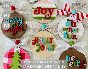 Retro Christmas Ornament Laser Cut Bundle, Christmas Ornament Laser Files, Retro Christmas Ornament SVG Bundle, Christmas Ornament Bundle