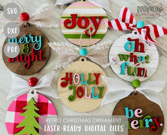 Retro Christmas Ornament Laser Cut Files Bundle (Digital Download)