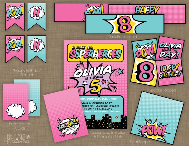 PRINTABLE Girl Superhero Party Kit image 1