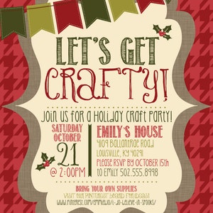 PRINTABLE Holiday Crafty Party Invitation // Christmas Craft Party Invitation image 2