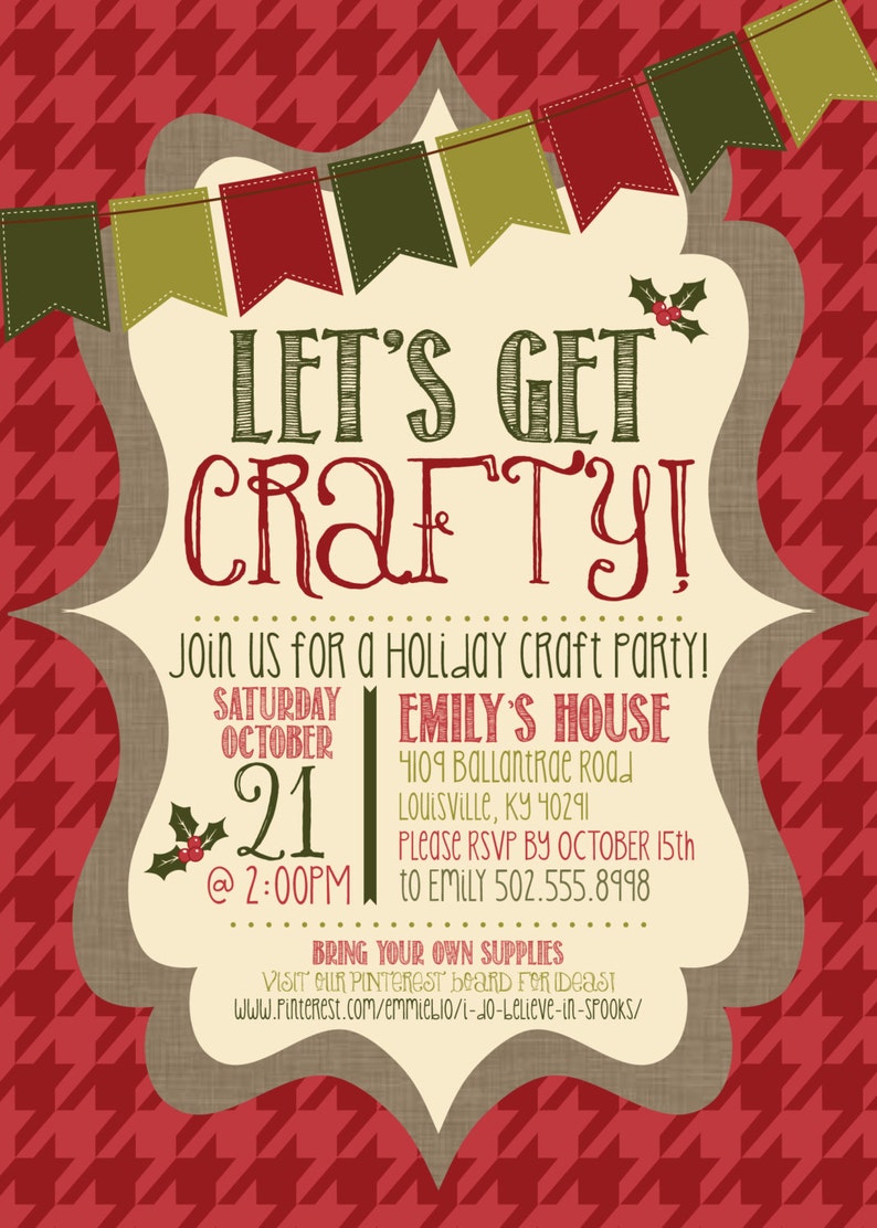 PRINTABLE Holiday Crafty Party Invitation // Christmas Craft Party Invitation image 2