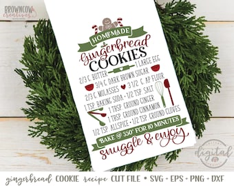 Peperkoekkoekje recept SVG, kersttheedoekontwerp (digitale download)