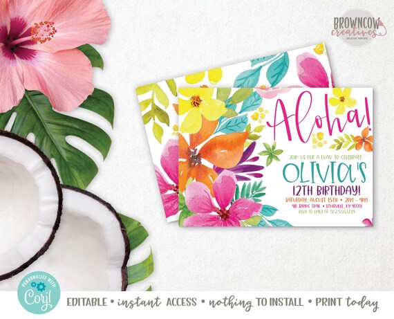 Luau Birthday Invitation, Summer Birthday, Luau Party Invitation, Graduation Invitation, Pool Party Invitation, Instant Access, Editable Il_570xn