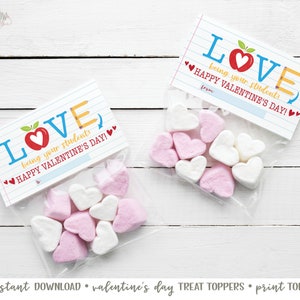 Valentine&#39;s Day Teacher Treat Topper, Teacher Treat Topper, Valentine Teacher Gift Tag, Valentine Gift Tag, Printable Valentine Cookie Tag