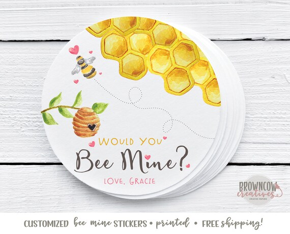 Valentine's Day Bee Mine Gift Stickers, Valentine Stickers, Gift Tags, Customized, Printed Stickers, Bee Mine Gift Tag Sticker Il_570xn