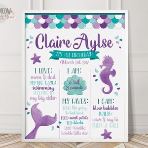 Mermaid Birthday Poster, Mermaid Birthday Photo Prop, Under the Sea Birthday Sign, Custom, Mermaid Milestone Poster