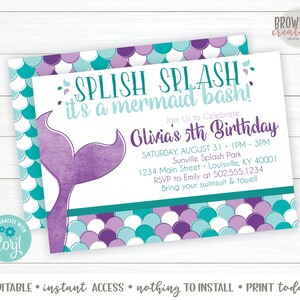 Mermaid Birthday Party Invitation, PRINTABLE Invitation, Under the Sea Party, Mermaid Invitation