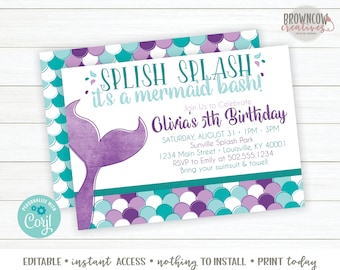 Mermaid Birthday Party Invitation, PRINTABLE Invitation, Under the Sea Party, Mermaid Invitation