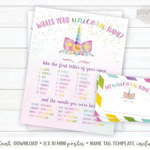What's Your Unicorn Name Poster, Unicorn Name Sign, Unicorn Birthday Poster, Instant Download image 2