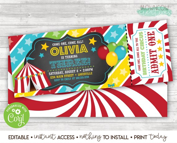 Circus Ticket Invitation, Carnival Ticket Invitation, 1st Birthday Ticket, First Birthday Invitation, Circus Birthday, Carnival Birthday Il_570xn