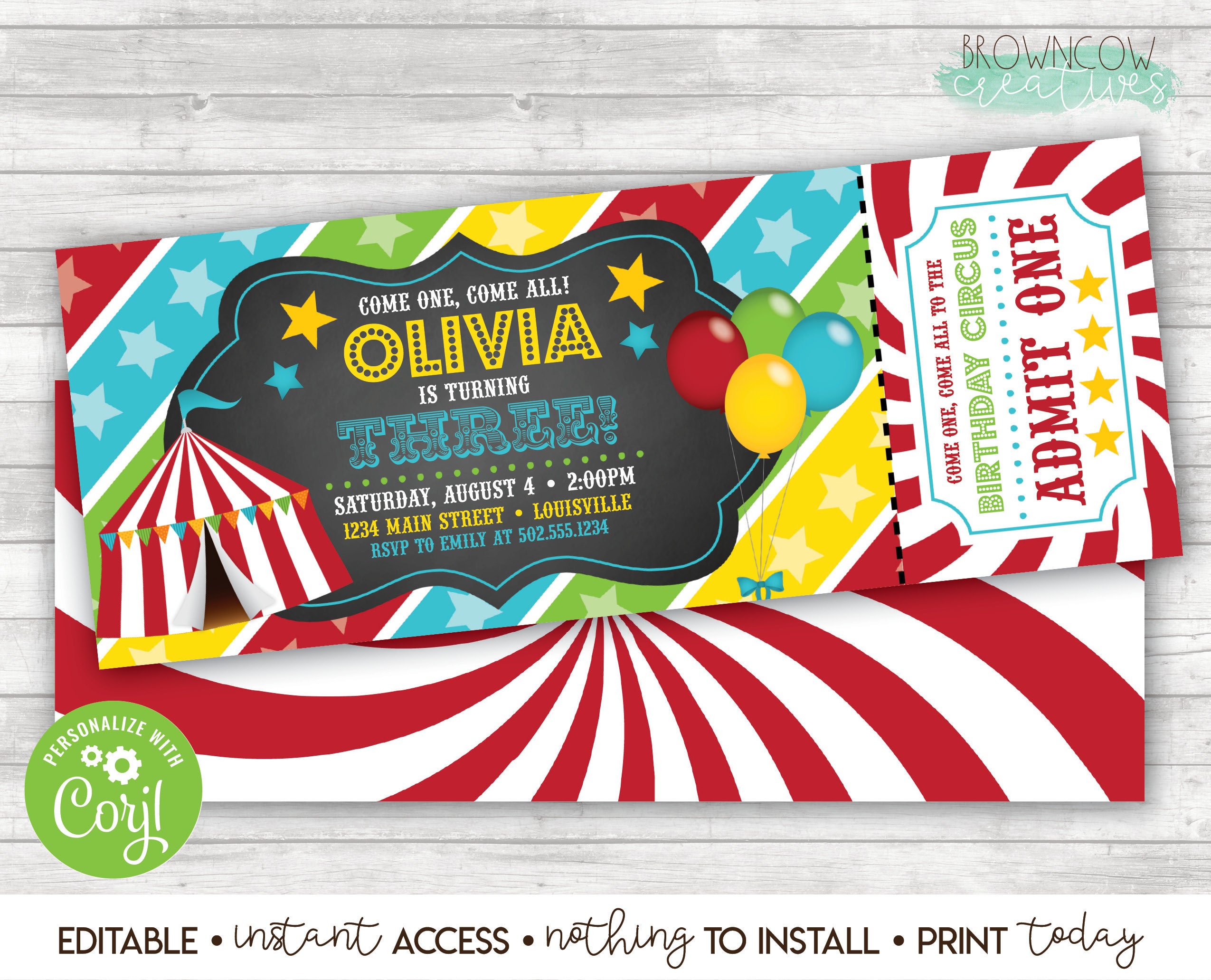 Buy Circus Ticket Invitation, Carnival Ticket Invitation, 1st Birthday  Ticket, First Birthday Invitation, Circus Birthday, Carnival Birthday  Online in India - Etsy, image size:2550x2063