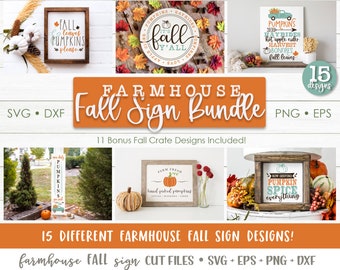 Farmhouse Fall Sign SVG Bundle, Autumn Decor Cut Files