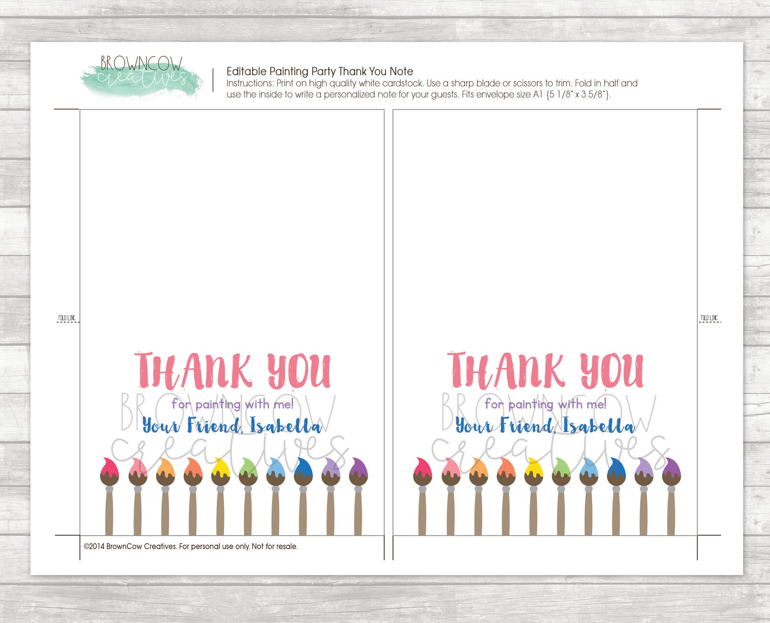 Instant Download Editable Painting Party Thank You Note Art Etsy