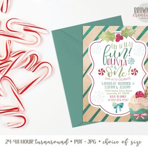 Printable 1st Birthday December Invitation, Oh What Fun Birthday Invitation, Christmas Invitation, First Birthday Christmas Invitation