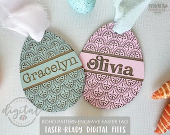 Boho Easter Basket-taglaserbestand: ei met patroon SVG (digitale download)