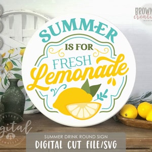 Zomer limonade SVG, zomer gesneden bestand, zomer ronde teken gesneden bestand, zomer teken SVG