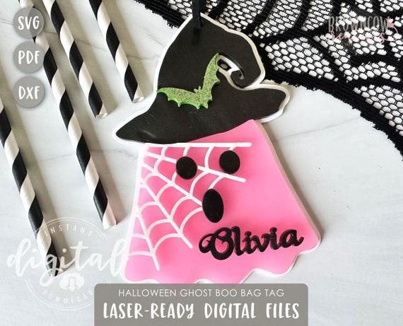 Halloween Ghost Bag Tag SVG: Glowforge Laser Cut File (Digital Download)
