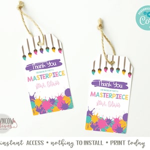 Art Party Favor Tag, Editable Gift Tag, Art Party Gift Tag, Editable, Instant Access, Painting Party Favor Tag