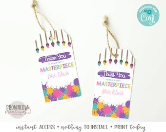 Art Party Favor Tag, Editable Gift Tag, Art Party Gift Tag, Editable, Instant Access, Painting Party Favor Tag