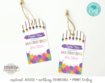 Art Party Favor Tag, bewerkbaar cadeaulabel (directe toegang)
