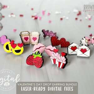 Valentine Stud Earrings Lasercut Bundle, Laser-Ready Valentine's Day Earring Files