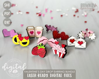 Valentine Stud Earrings Lasercut Bundle, Laser-Ready Valentine's Day Earring Files