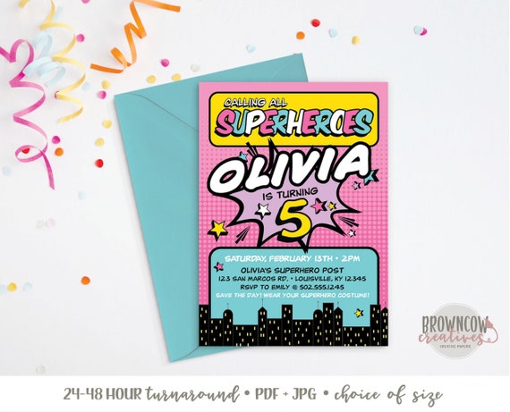 PRINTABLE Superhero Birthday Party Invitation // Girl Superhero Party Invitation Il_570xn
