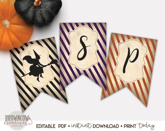 Decorazione stampabile con striscione spettrale di Halloween (download immediato in PDF)